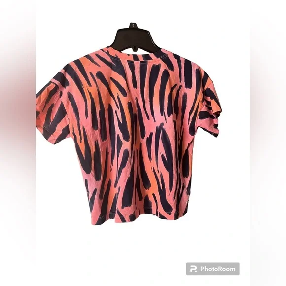 Adidas logo all over print tee zebra top. Sz small 7/8 Orange/pink/black stripes - Picture 3 of 6